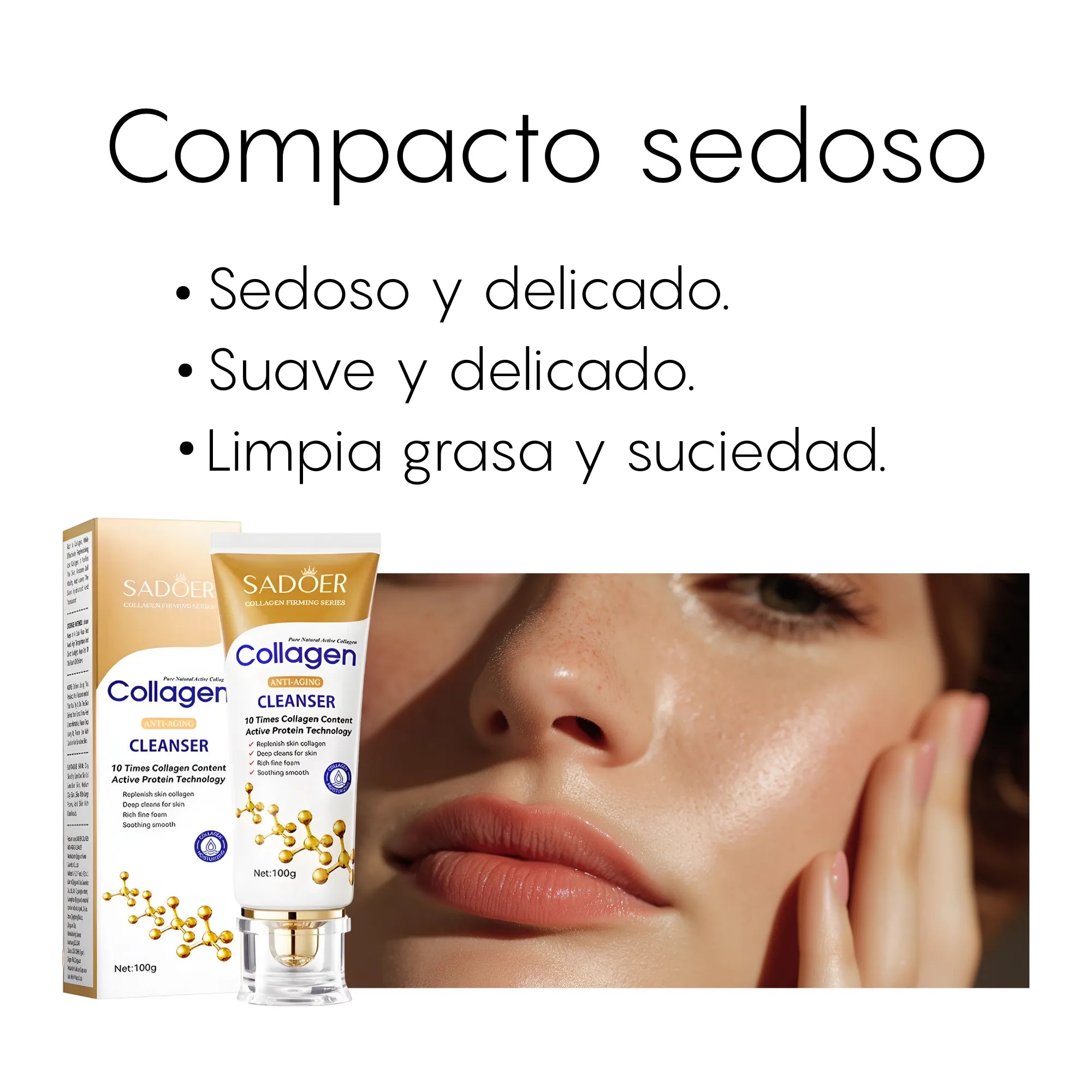 Limpiador Facial de Colágeno 10X Anti-Envejecimiento | Espuma Limpiadora con Proteína Activada, Revitalizante y Desmaquillante