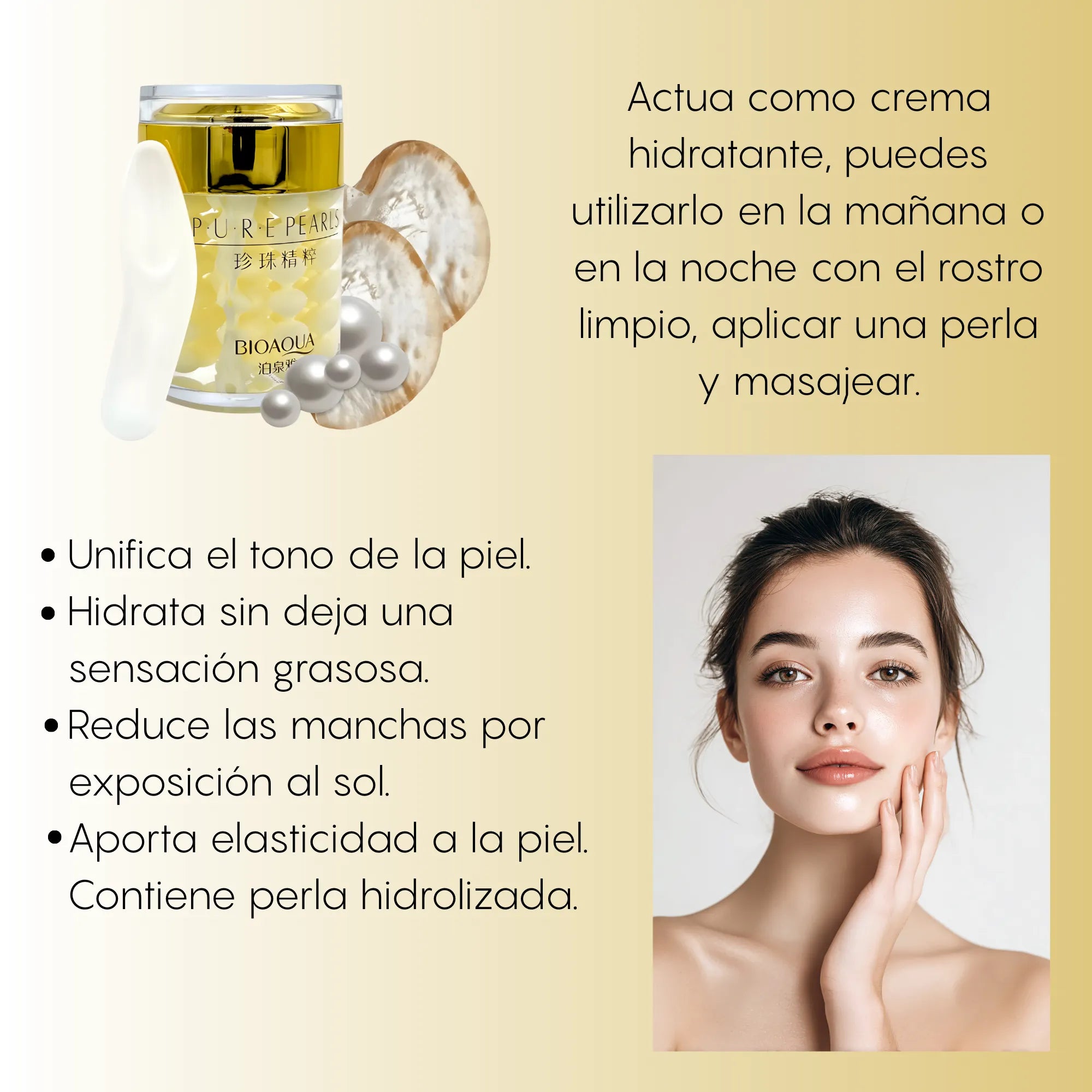 Crema Facial de Perlas Rejuvenecedora | Loción Humectante para Cara y Cuello, Efecto Aclarante y Nutrición Intensa con Esencia Marina