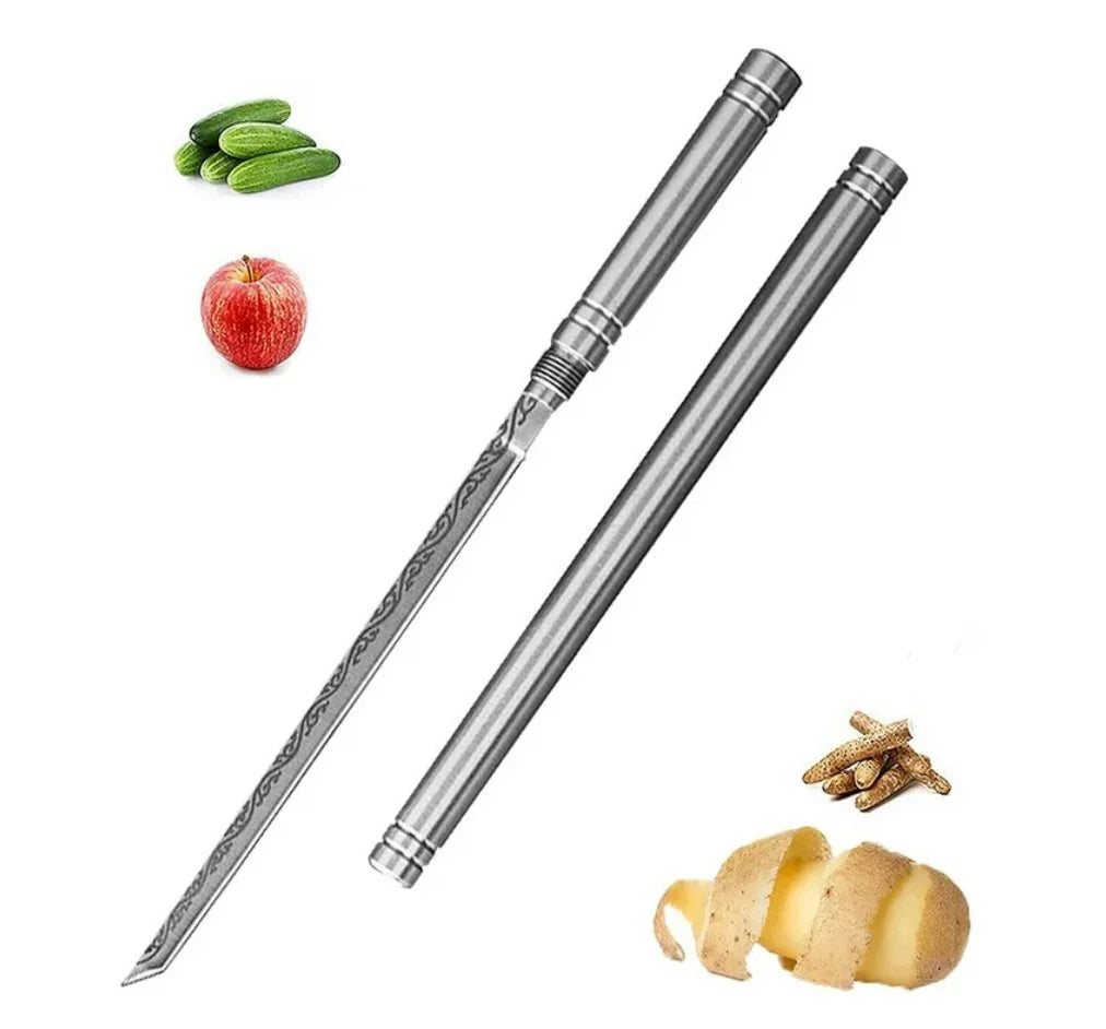 Cuchillo Delgado Estilo Japonés | Portátil para Cocina y Exteriores, Acero Inoxidable con Bloqueo de Seguridad