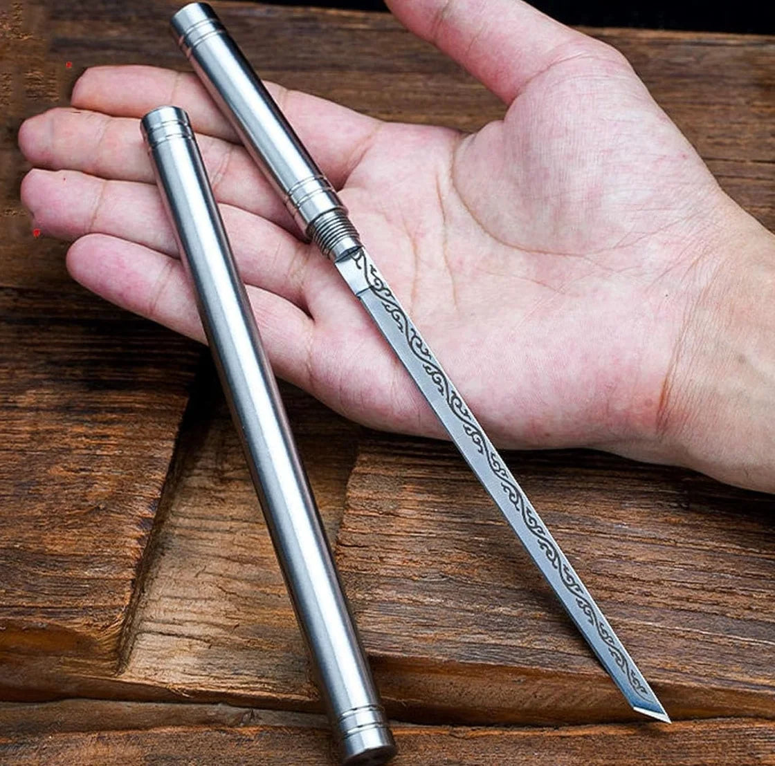 Cuchillo Delgado Estilo Japonés | Portátil para Cocina y Exteriores, Acero Inoxidable con Bloqueo de Seguridad