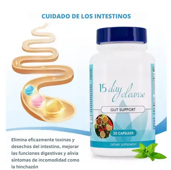 Suplemento Detox y Limpieza de Colon 30 Cápsulas | Tratamiento de 15 Días para Digestión, Hinchazón y Energía Natural