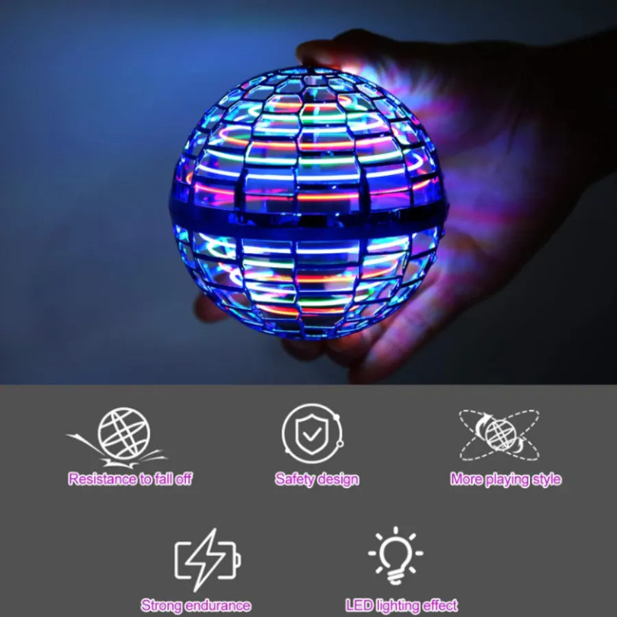 Dron Bola Voladora Inteligente con Luces LED | Esfera Boomerang de Inducción, Carga USB y Protección Anti-Impactos