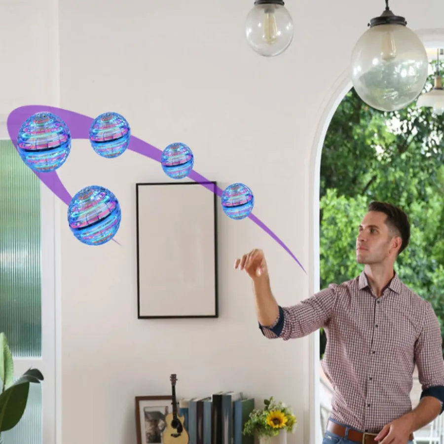 Dron Bola Voladora Inteligente con Luces LED | Esfera Boomerang de Inducción, Carga USB y Protección Anti-Impactos