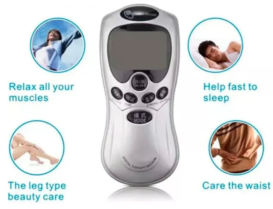 Electro Estimulador Masajeador TENS 4 Parches | Unidad de Terapia Digital para Alivio del Dolor, Fatiga y Recuperación Muscular | 15 Niveles de Intensidad