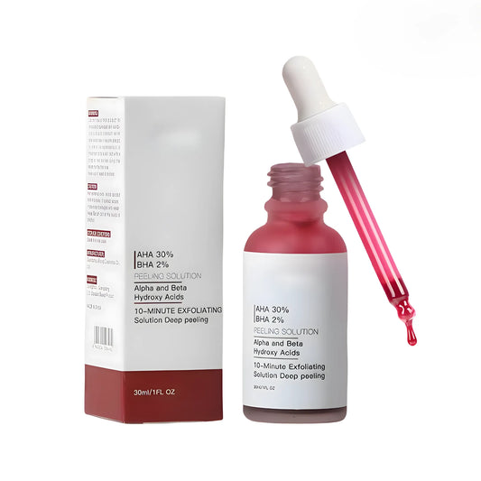 Suero Exfoliante Peeling Facial AHA 30% + BHA 2% | Solución Renovadora de 10 Minutos para Manchas, Acné y Poros | Con Aloe Vera y B5