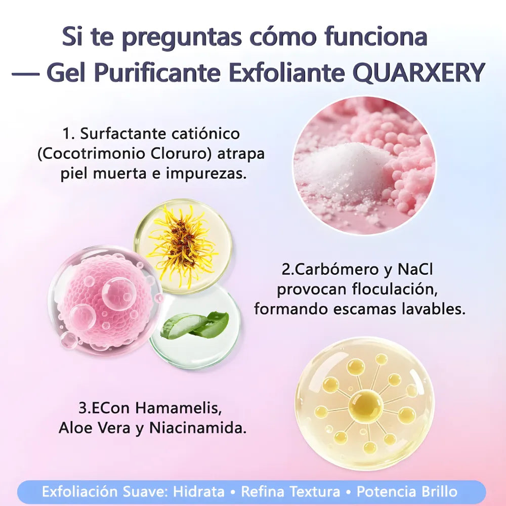 Gel Exfoliante Facial QUARXERY 50g | Limpiador Profundo con Nicotinamida para Poros, Puntos Negros y Luminosidad | Inspirado en K-Beauty