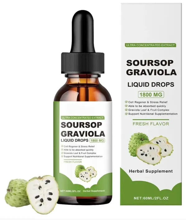 Gotas de Guanábana Orgánica 100% Puras | Extracto de Graviola para Digestión y Vitalidad, Vitaminas C y D (2 oz)
