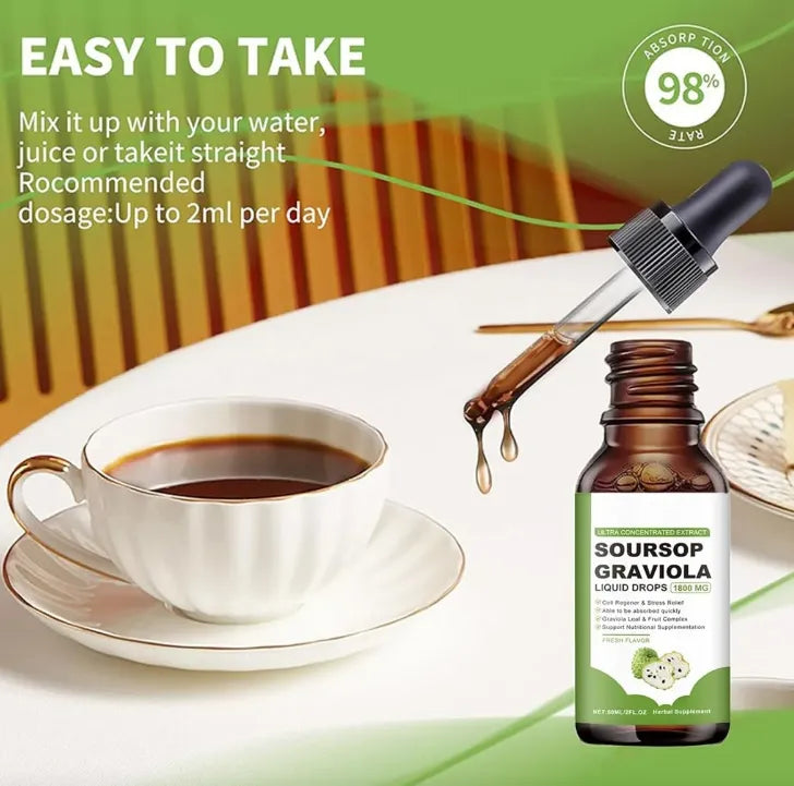Gotas de Guanábana Orgánica 100% Puras | Extracto de Graviola para Digestión y Vitalidad, Vitaminas C y D (2 oz)