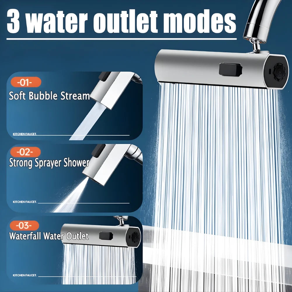 Grifo Giratorio 720° Multifunción | 4 Modos de Salida de Agua, Ahorro del 50% y Filtro Purificador Integrado