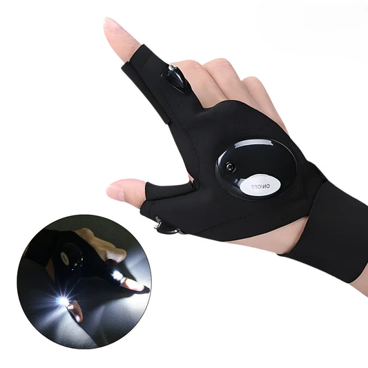 Guante con Luz LED Manos Libres | Linterna Integrada para Pesca, Camping y Reparaciones, Ajustable y Transpirable (1 Unidad)