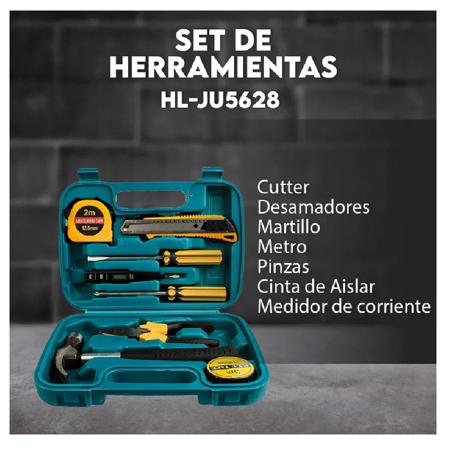 Juego de Herramientas Mecánicas 8 Piezas con Estuche Portátil | Kit Básico para Reparaciones del Hogar en Acero Sólido | Diseño Moderno Verde