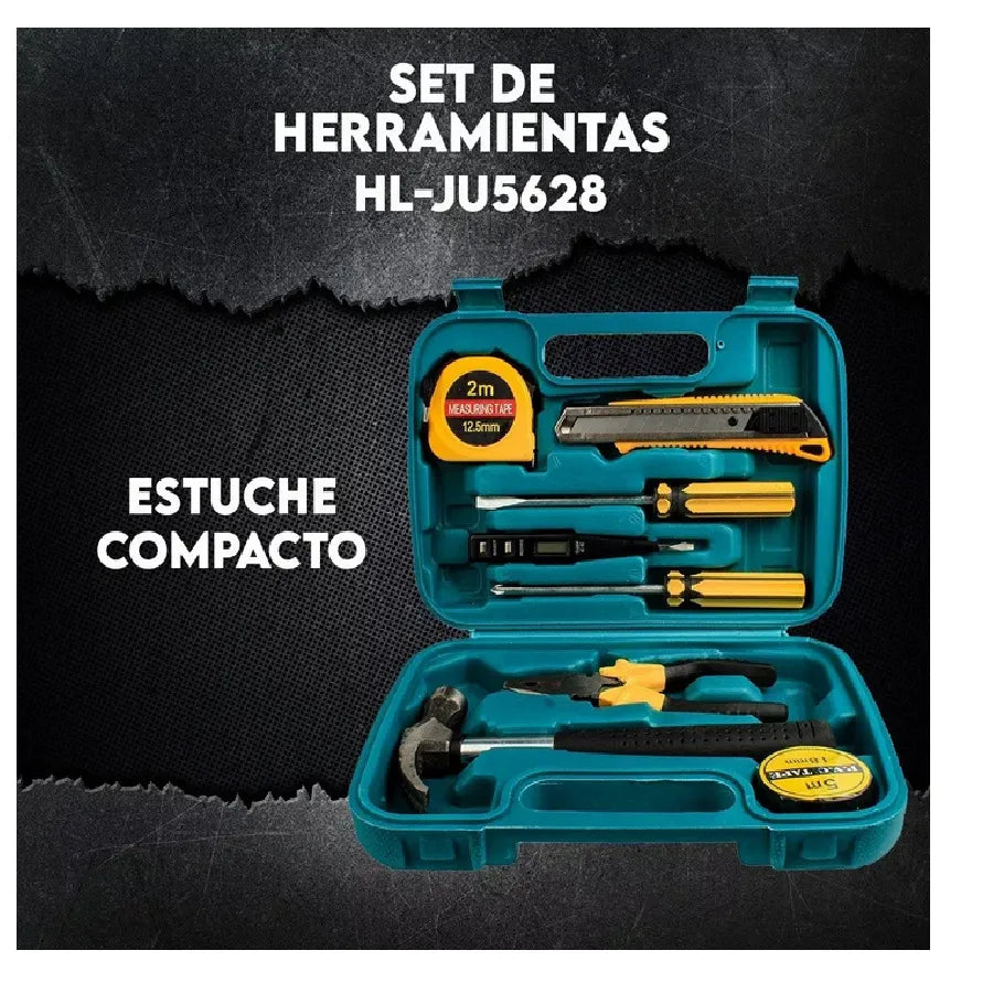 Juego de Herramientas Mecánicas 8 Piezas con Estuche Portátil | Kit Básico para Reparaciones del Hogar en Acero Sólido | Diseño Moderno Verde