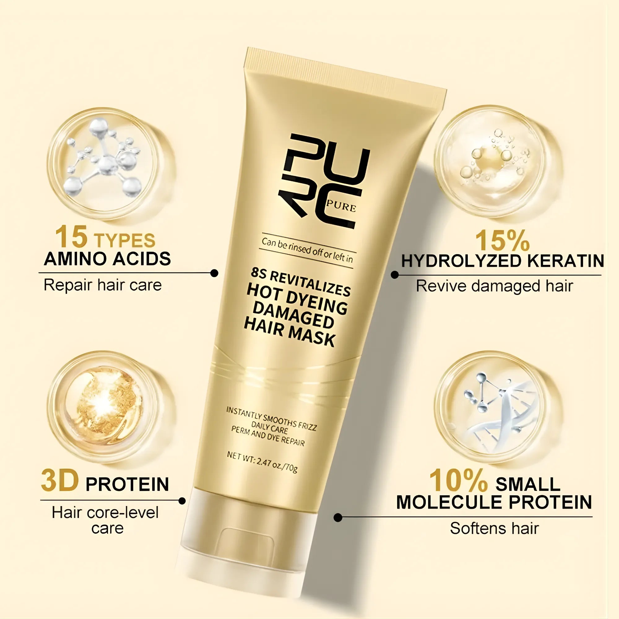 Mascarilla de Keratina Profesional "Adiós Esponjado" | Reparación Profunda en 8 Segundos | Con 15 Aminoácidos y Proteína Hidrolizada | Para Cabello Dañado y Teñido