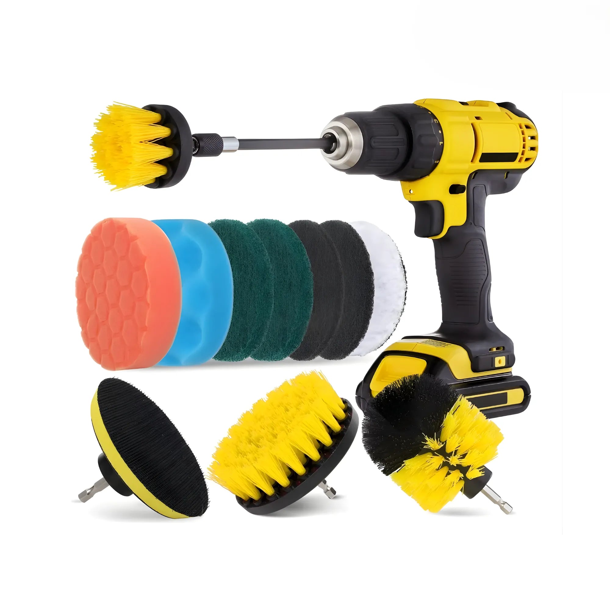 Kit de 12 Cepillos y Esponjas para Taladro Eléctrico | Juego de Limpieza Profunda Multiusos para Baños, Cocinas y Autos | Pulidor y Estropajo con Vástago Universal 1/4" | No Raya Superficies