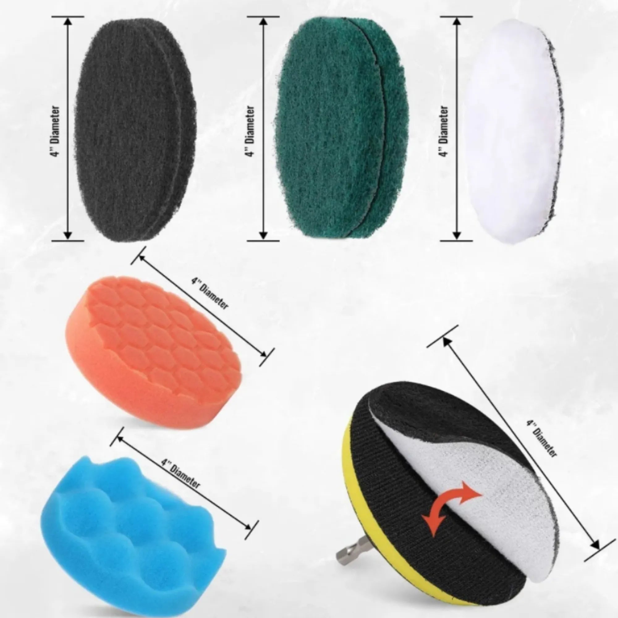 Kit de 12 Cepillos y Esponjas para Taladro Eléctrico | Juego de Limpieza Profunda Multiusos para Baños, Cocinas y Autos | Pulidor y Estropajo con Vástago Universal 1/4" | No Raya Superficies