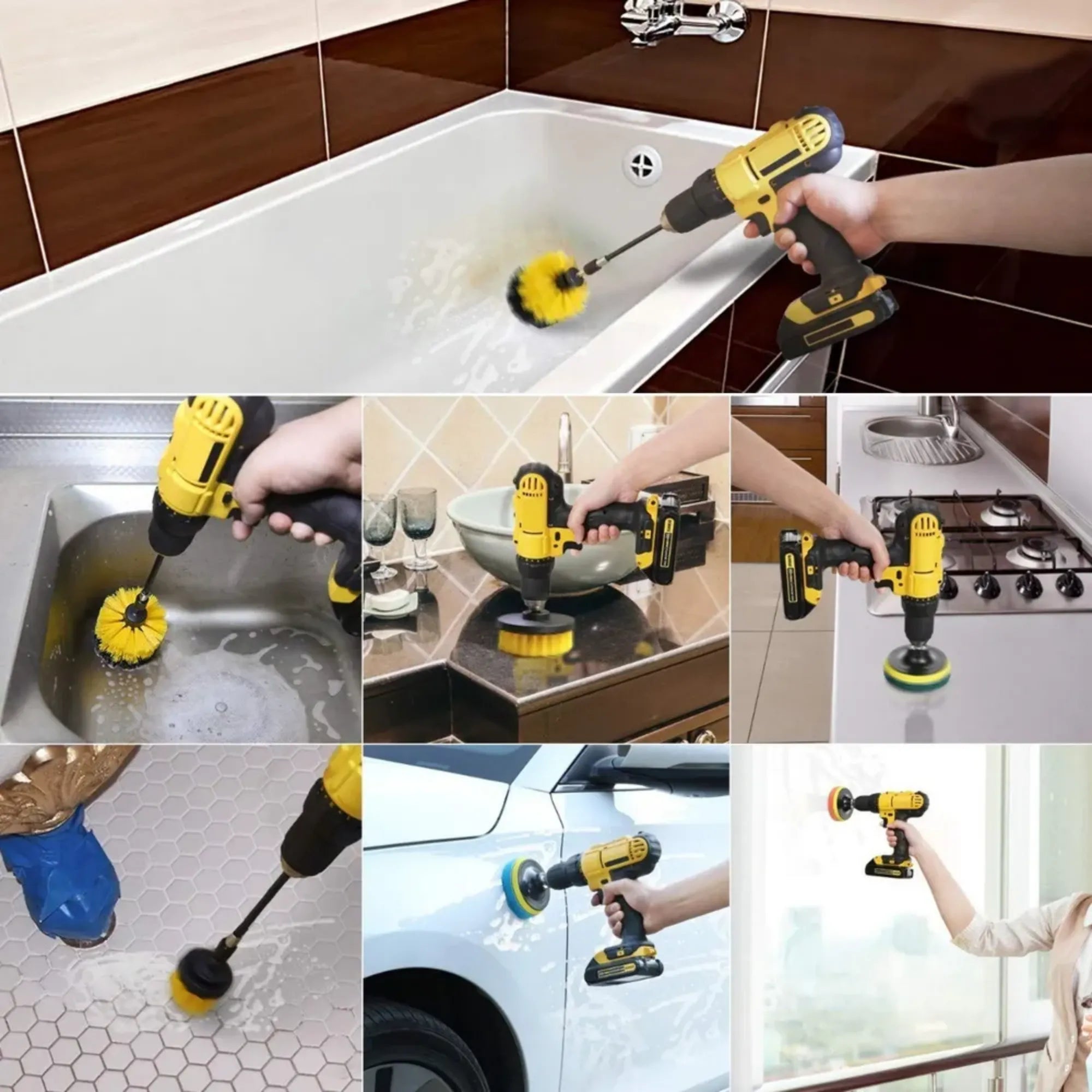 Kit de 12 Cepillos y Esponjas para Taladro Eléctrico | Juego de Limpieza Profunda Multiusos para Baños, Cocinas y Autos | Pulidor y Estropajo con Vástago Universal 1/4" | No Raya Superficies