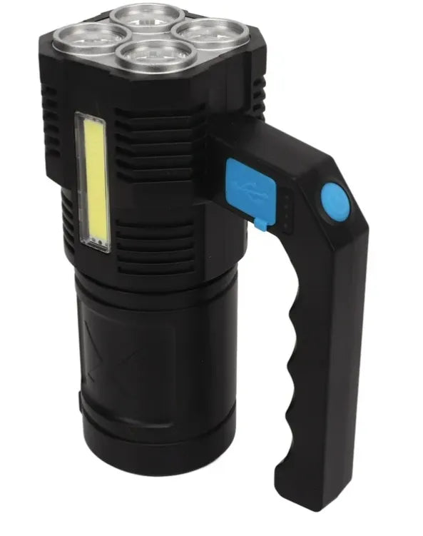 Linterna Táctica Recargable USB | 4 LEDs de Alta Potencia + Luz Lateral COB, 4 Modos de Iluminación y Grado Militar
