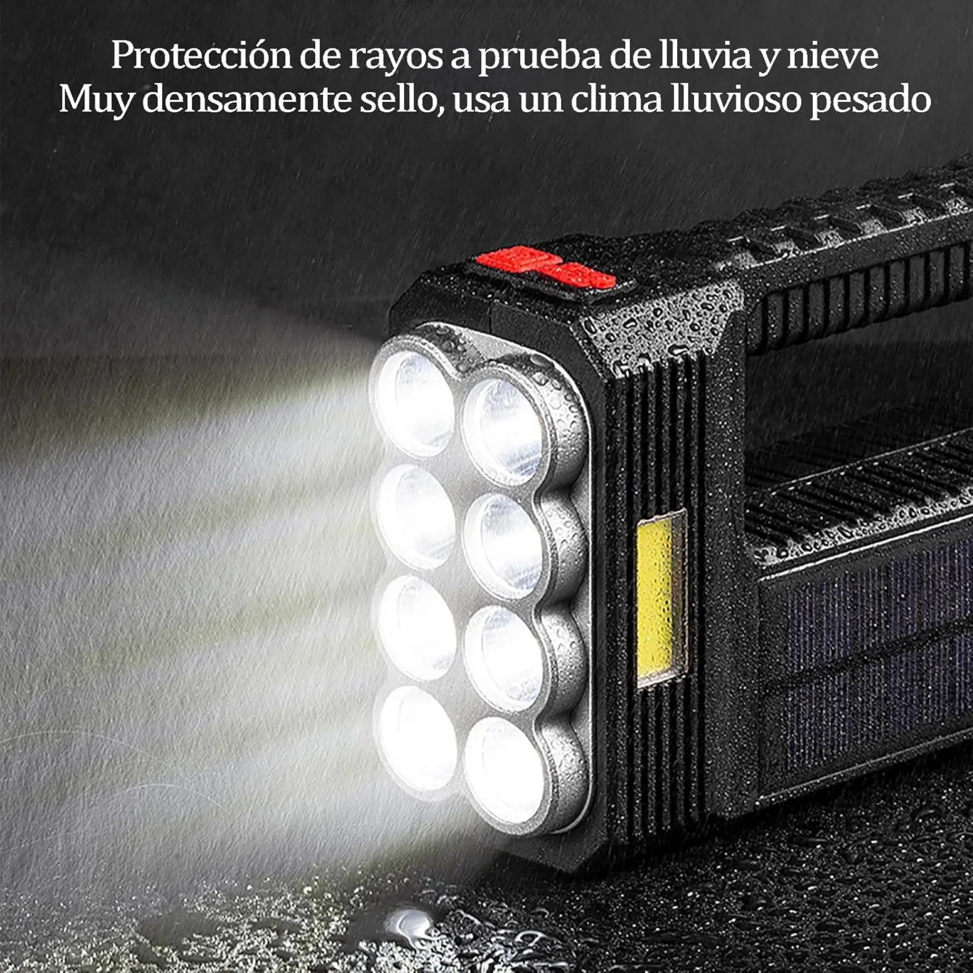 Linterna Solar Recargable de 8 LEDs + Luz Lateral COB | Lámpara Multifuncional 20W de Largo Alcance | Carga Dual USB/Solar e Impermeable | Ideal para Camping, Emergencias y Hogar