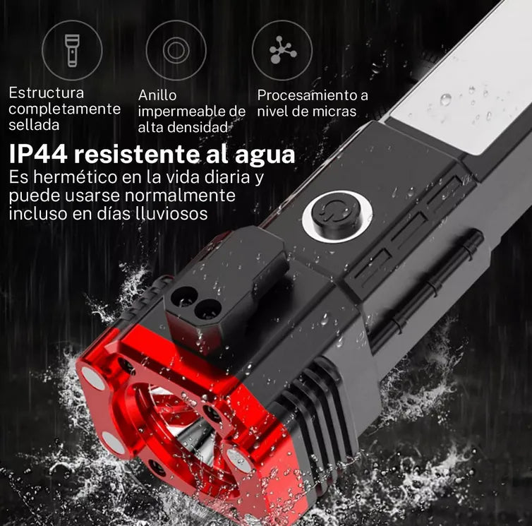 Linterna Martillo de Seguridad 4-en-1 | Powerbank Portátil, Rompe Vidrios y Cortador de Cinturón | Carga USB e Imanes de Sujeción