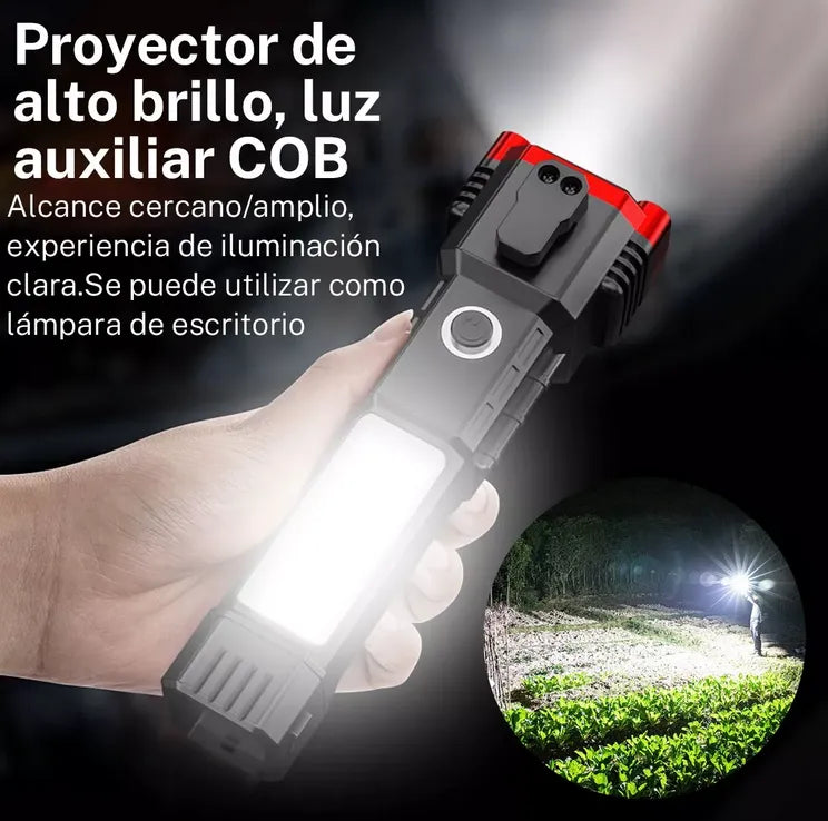 Linterna Martillo de Seguridad 4-en-1 | Powerbank Portátil, Rompe Vidrios y Cortador de Cinturón | Carga USB e Imanes de Sujeción