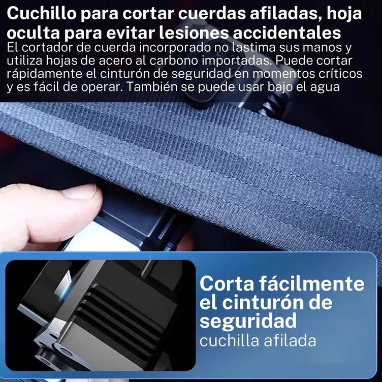 Linterna Martillo de Seguridad 4-en-1 | Powerbank Portátil, Rompe Vidrios y Cortador de Cinturón | Carga USB e Imanes de Sujeción