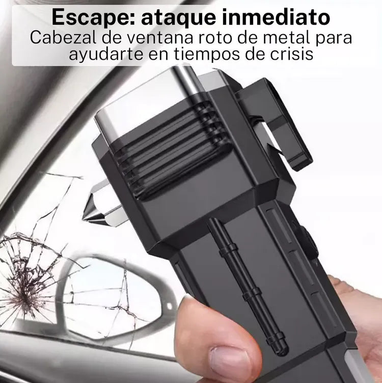 Linterna Martillo de Seguridad 4-en-1 | Powerbank Portátil, Rompe Vidrios y Cortador de Cinturón | Carga USB e Imanes de Sujeción