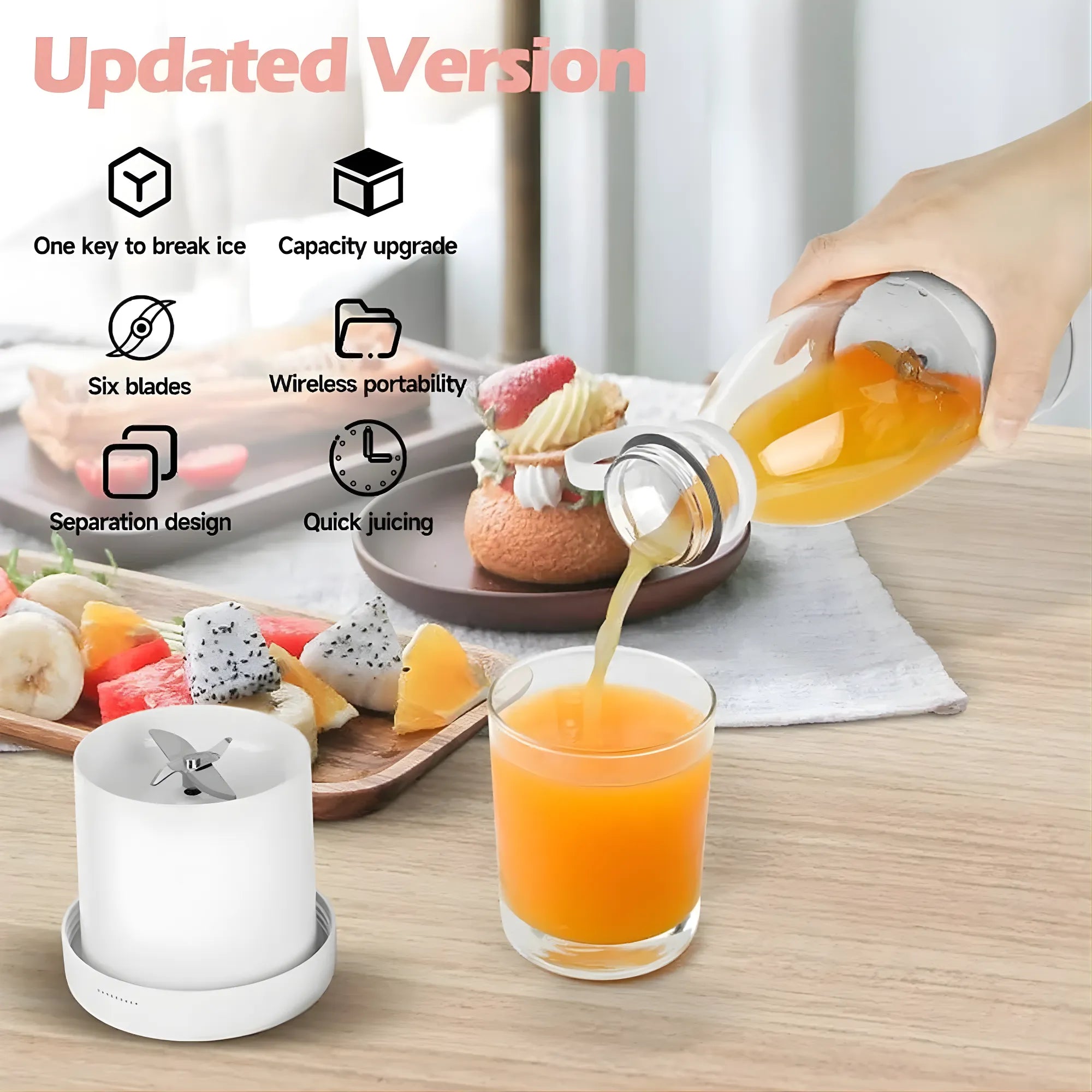 Licuadora Portátil Recargable USB 380ml | Batidora Personal con 4 Cuchillas de Acero Inoxidable | Mezclador de Frutas y Jugos para Viajes, Gimnasio y Oficina