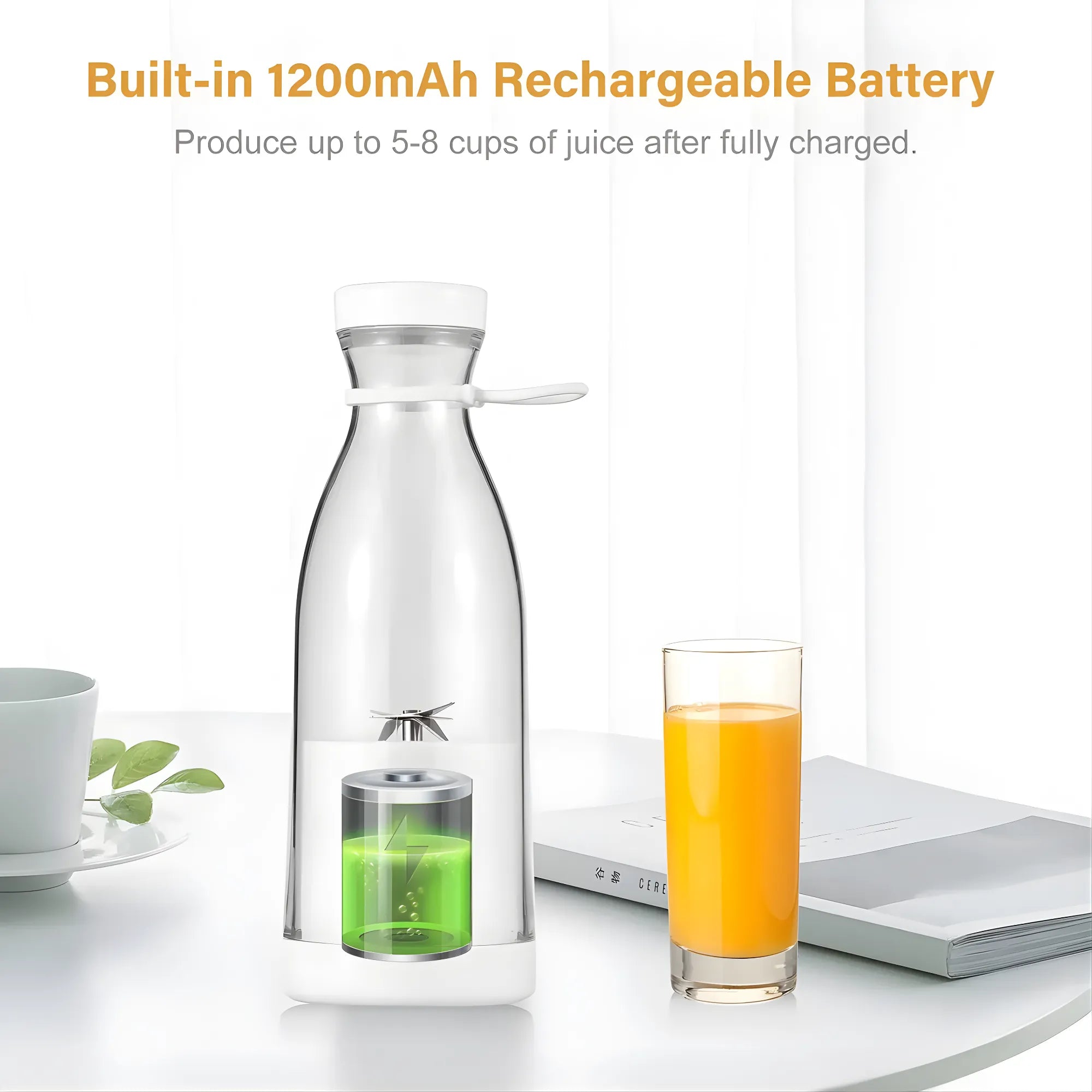 Licuadora Portátil Recargable USB 380ml | Batidora Personal con 4 Cuchillas de Acero Inoxidable | Mezclador de Frutas y Jugos para Viajes, Gimnasio y Oficina