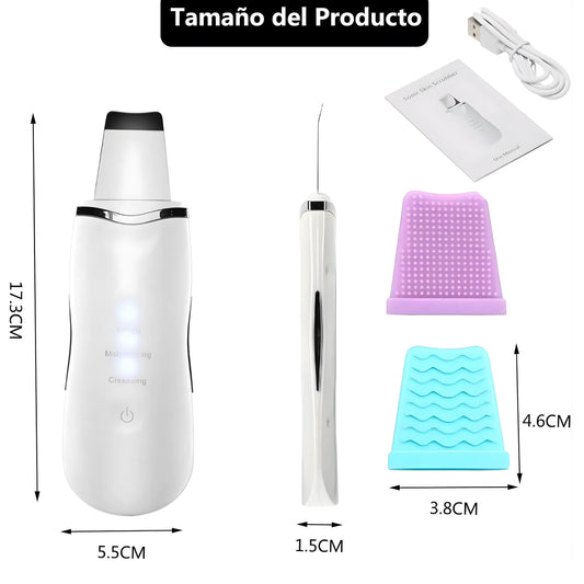 Limpiador Facial Ultrasónico Pro | Espátula de Peeling para Puntos Negros y Limpieza de Poros | Tecnología 24K Hz | Regenerador de Colágeno Recargable