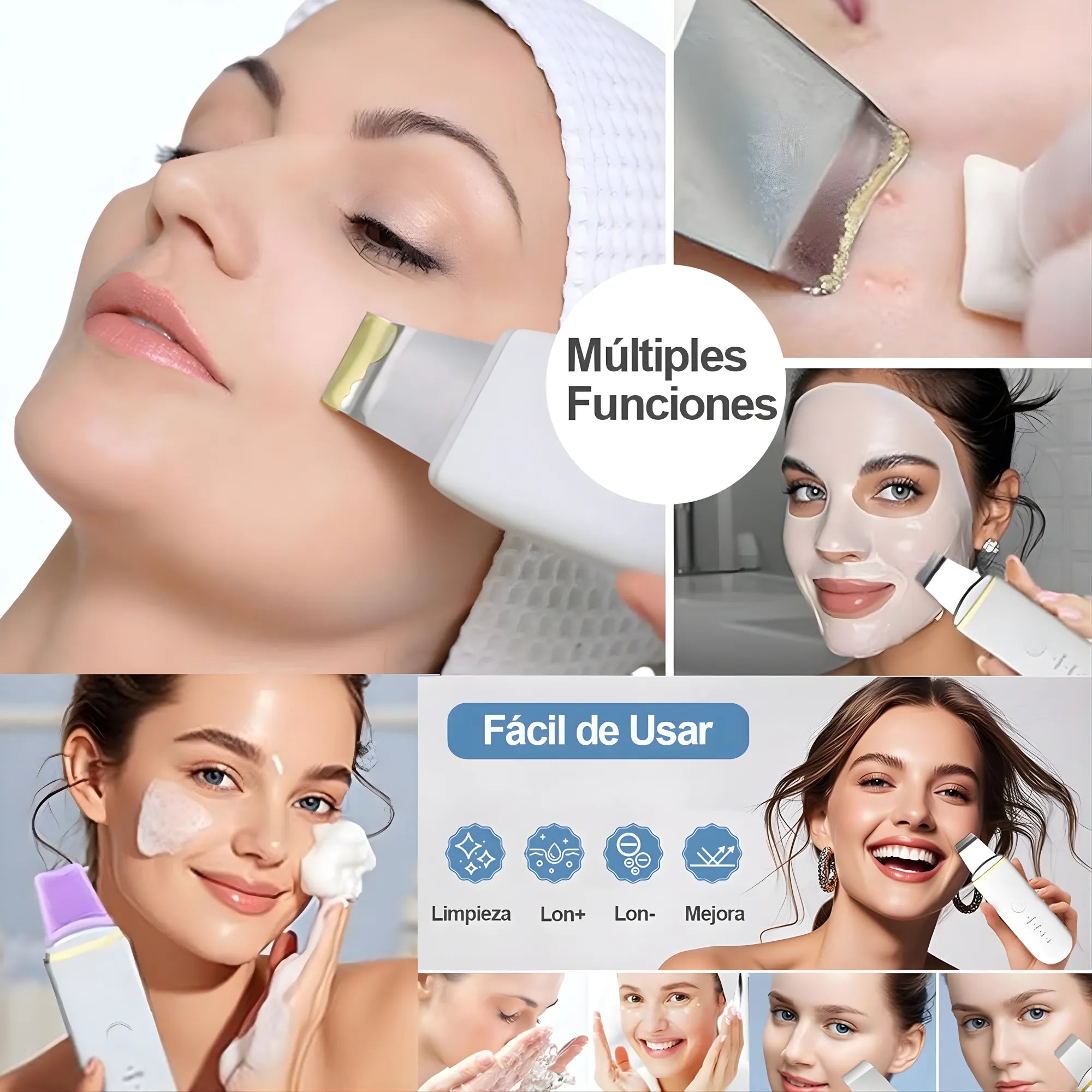 Limpiador Facial Ultrasónico Pro | Espátula de Peeling para Puntos Negros y Limpieza de Poros | Tecnología 24K Hz | Regenerador de Colágeno Recargable