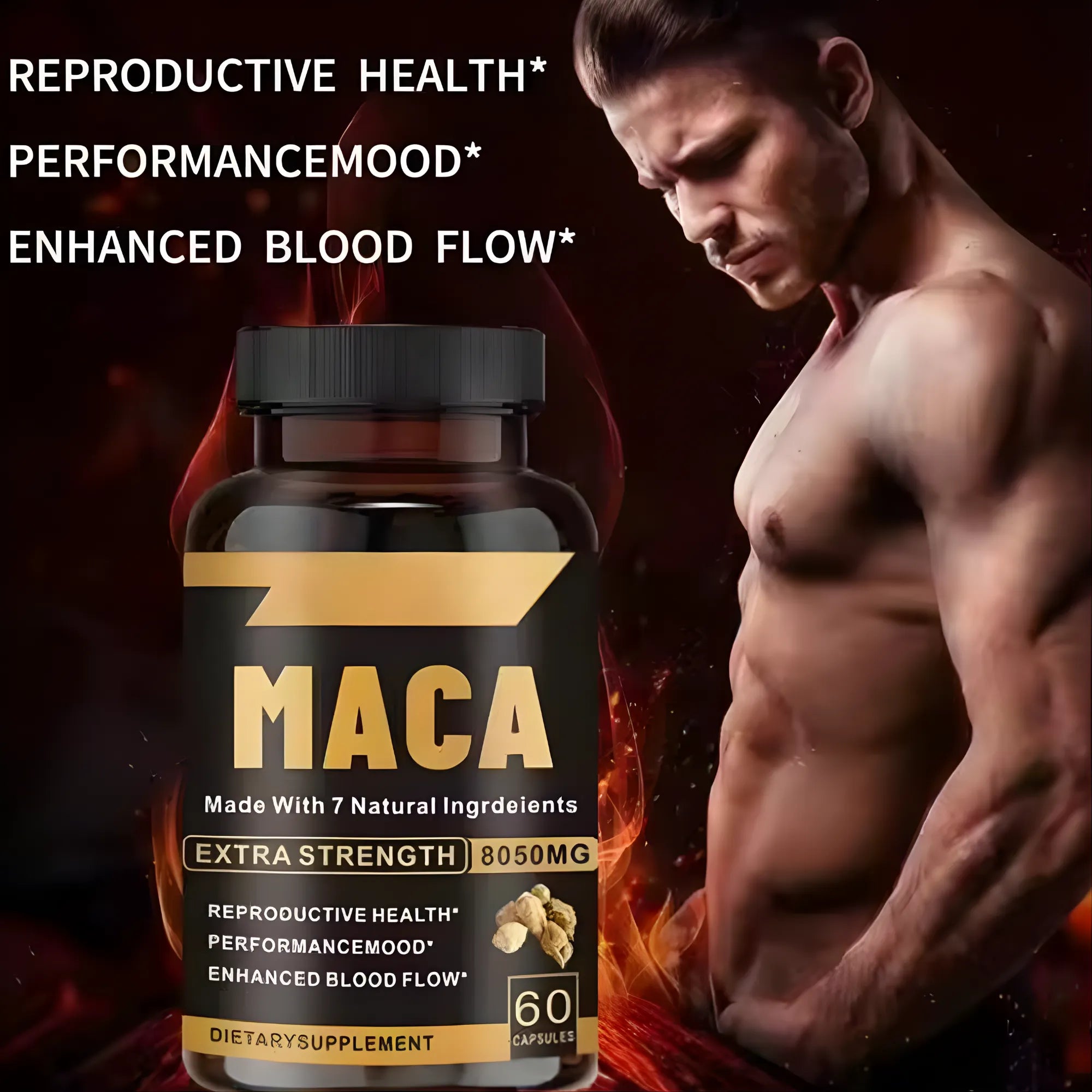 Suplemento Maca Negra Complex 8050mg | Fórmula 7 en 1 con Ashwagandha, Tribulus y Shilajit | Potenciador de Energía, Masa Muscular y Bienestar General | Fórmula de Alta Absorción para Hombres y Mujeres | 60 Cápsulas Veganas