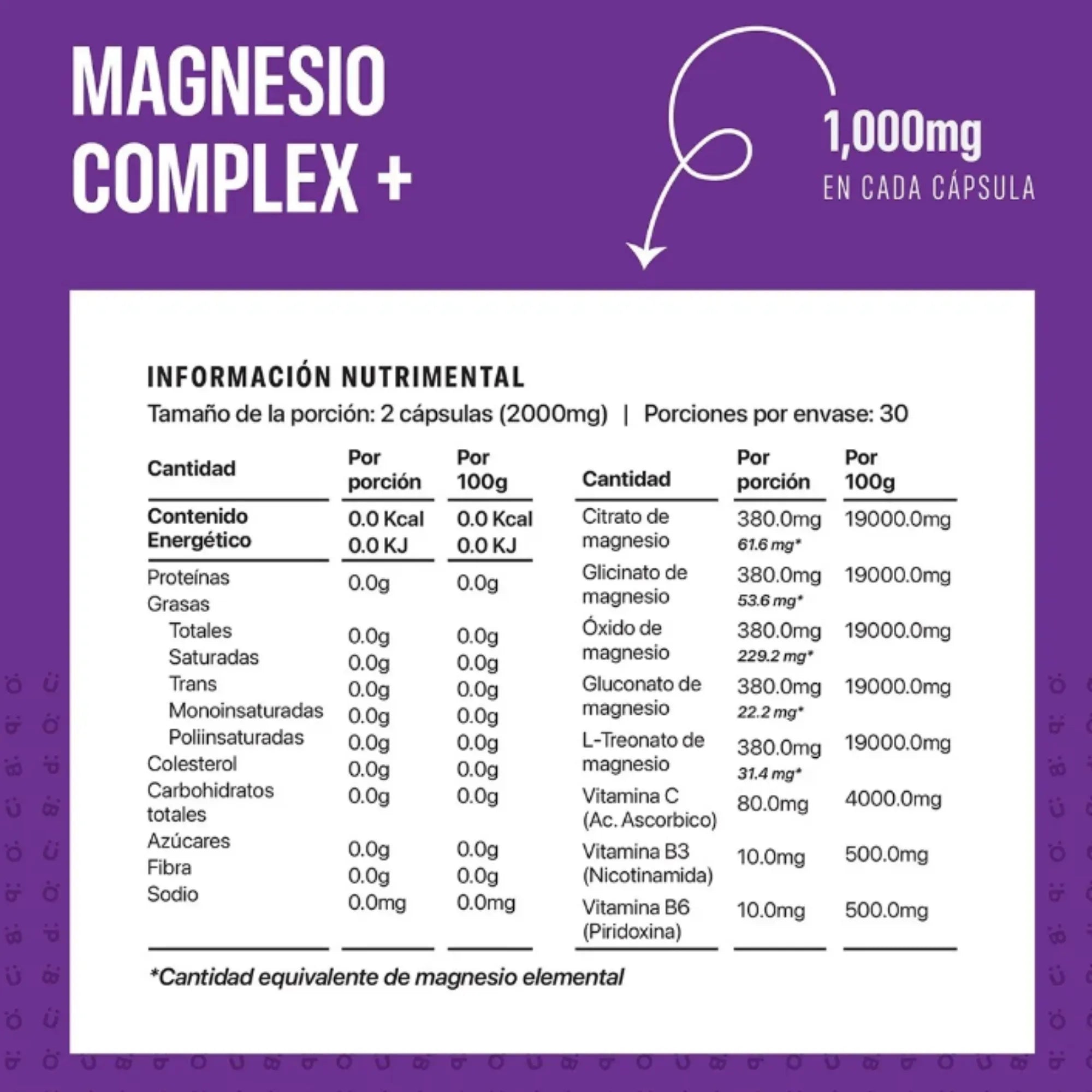 Magnesio Complex + Gummy Life 60 Cápsulas | Fórmula Avanzada de 5 Fuentes de Magnesio con Vitaminas B y C | Citrato, Glicinato y L-Treonato | Soporte para Sistema Nervioso, Energía y Músculos | 1,000 mg por Cápsula