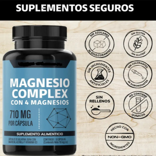 Suplemento Magnesio Complex 60 Cápsulas | Fórmula de Alta Absorción para Relajación Muscular y Calidad del Sueño | Alivio Natural del Estreñimiento y Migrañas | Apoyo para el Síndrome Premenstrual