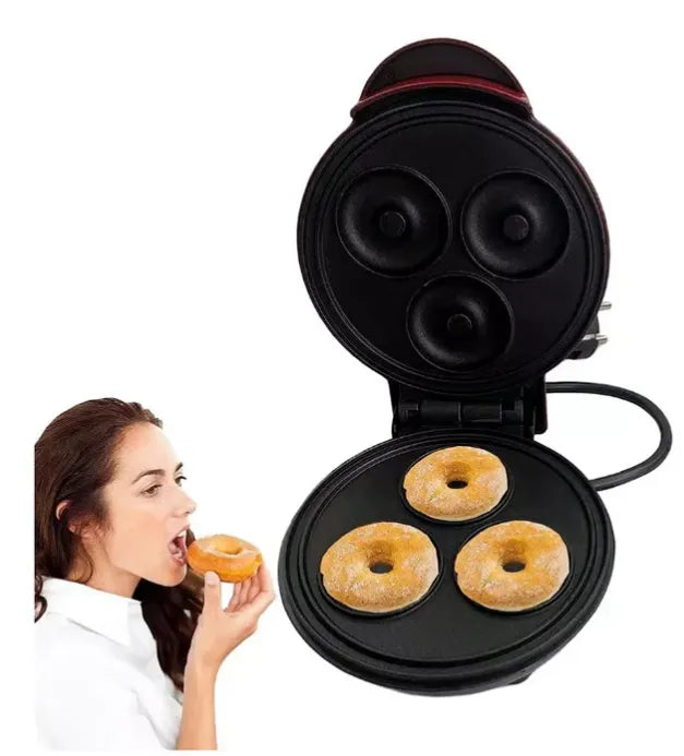 Mini Máquina de Donas 350W | Máquina Eléctrica para 7 Mini Donitas en Minutos | Placas Antiadherentes y Calentamiento Rápido