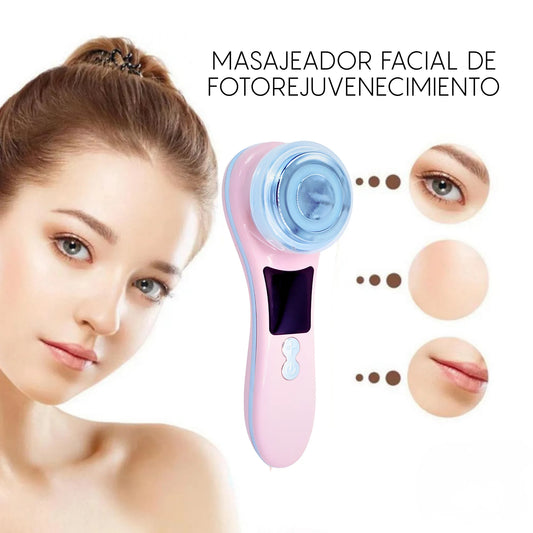 Masajeador Facial Rejuvenecedor de Fotón Nexiora | Dispositivo de Terapia de Luz LED Roja y Azul con Masaje Térmico 45°C | Tratamiento Anti-Arrugas, Lifting y Estimulador de Colágeno | Cuidado Facial Portátil y Ergonómico