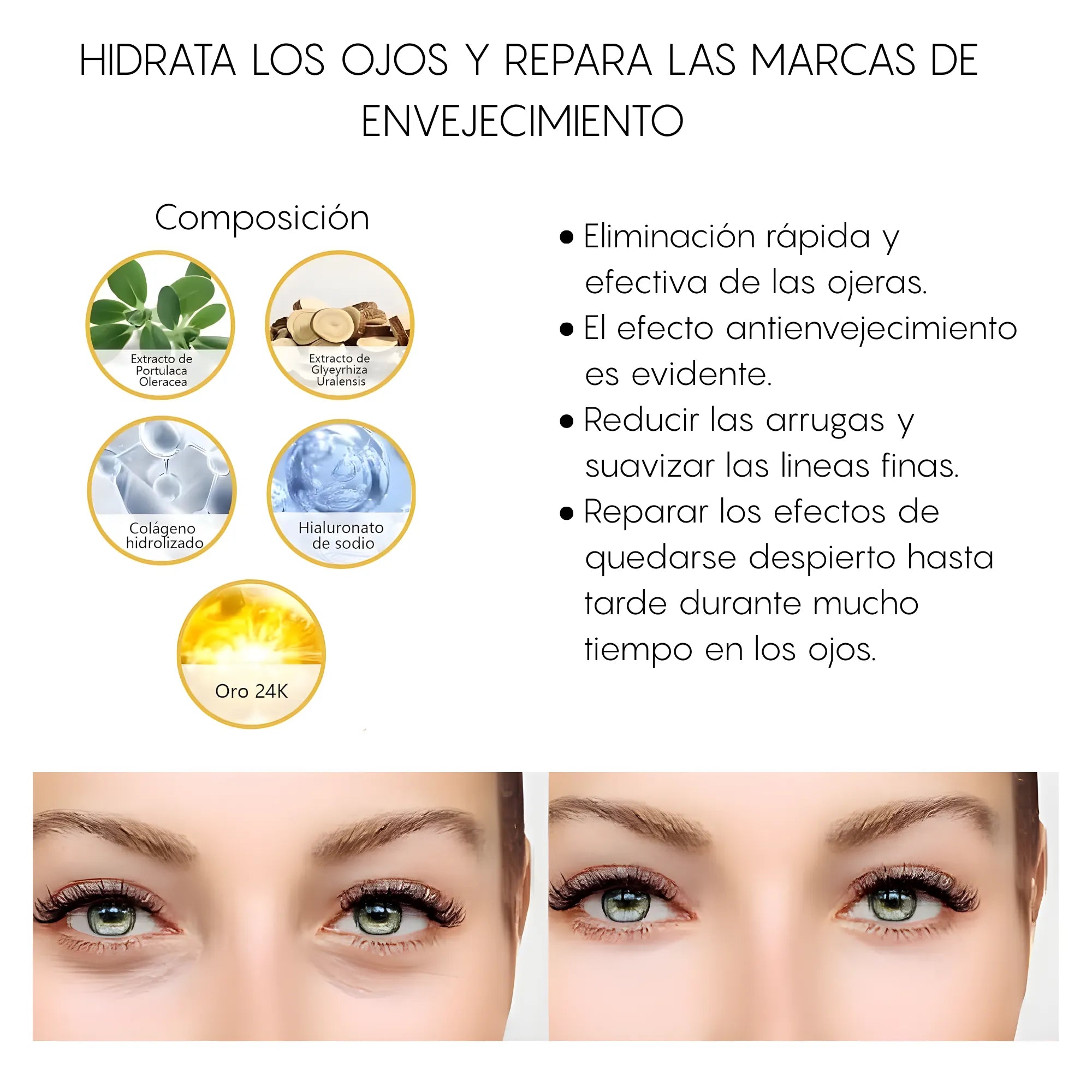 Parches para Ojeras de Oro 24K y Colágeno (60 unidades) | Máscara de Gel Hidratante para Bolsas, Arrugas y Cansancio