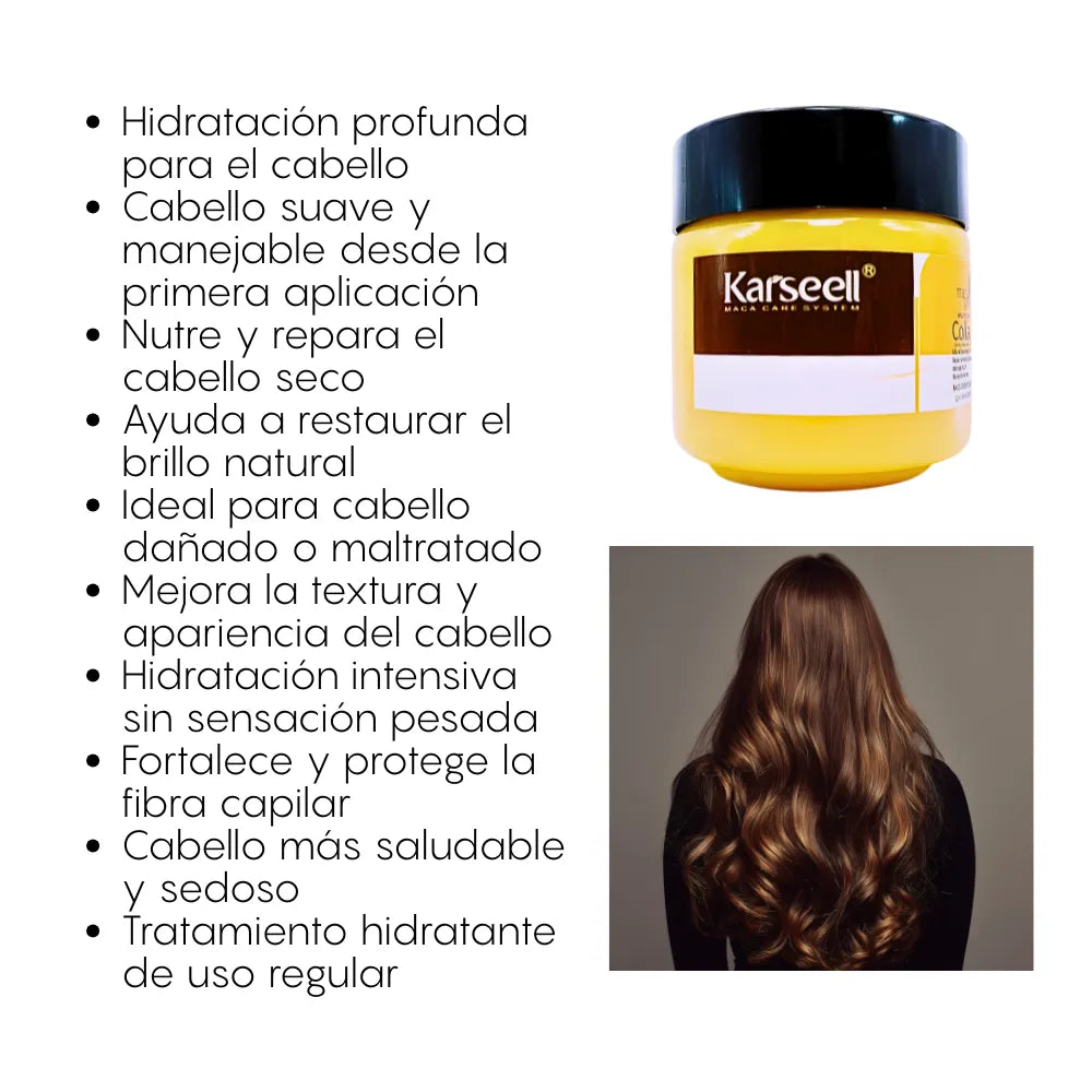 Mascarilla de Colágeno Karseell | Reparador Capilar Intensivo para Cabello Seco, Dañado y con Frizz