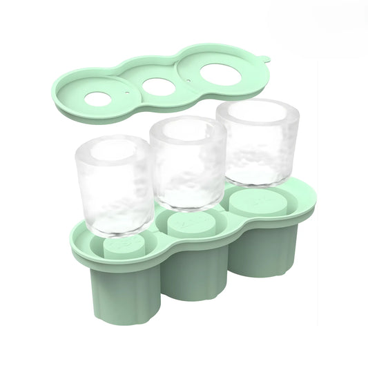 Molde de Silicona para Hielo de 3 Niveles | Diseñado para Vasos Stanley de 20 a 40 oz | Bandeja con Tapa Hermética Anti-Olores | Cubos Cilíndricos Huecos de Lenta Fusión | Ideal para Cócteles y Termos