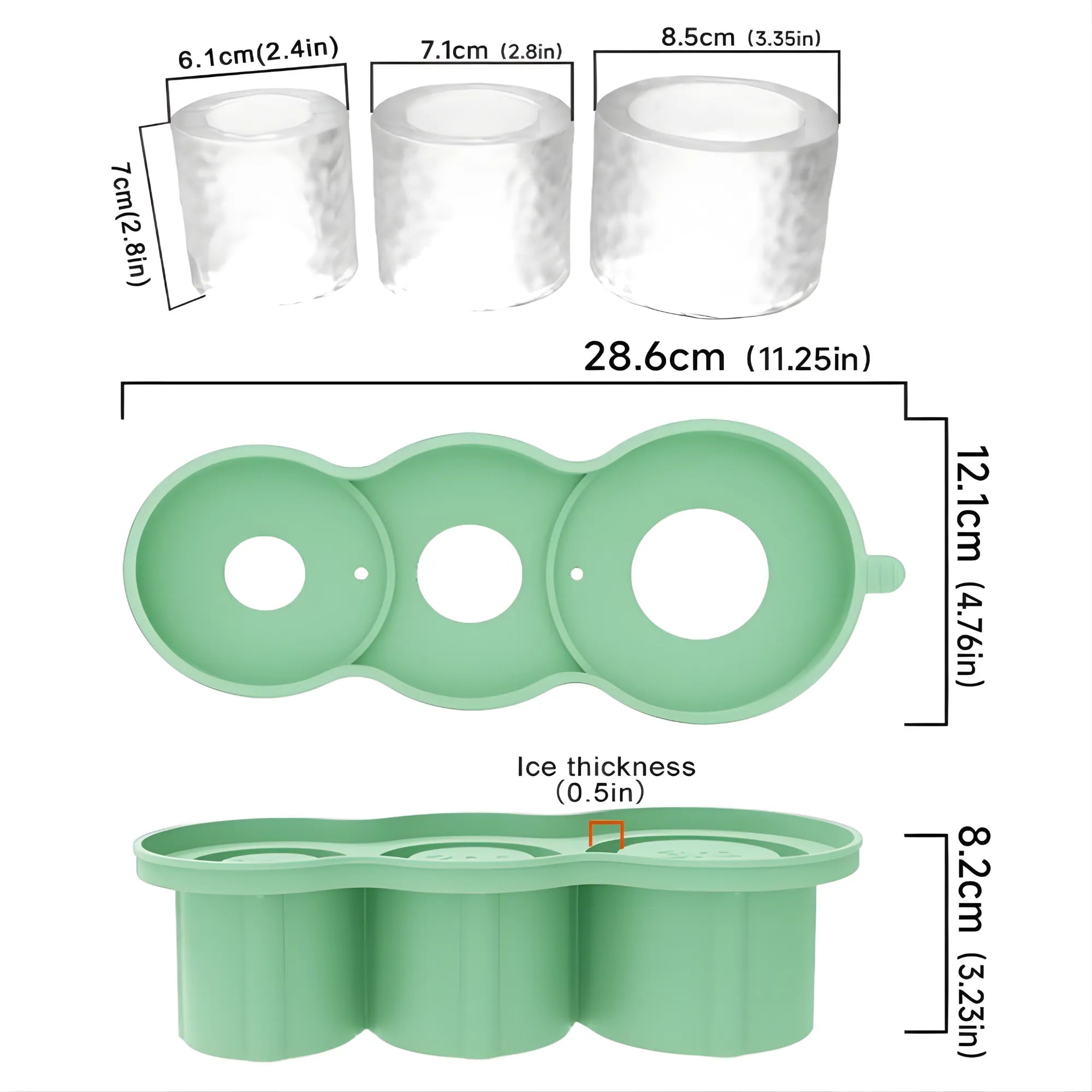 Molde de Silicona para Hielo de 3 Niveles | Diseñado para Vasos Stanley de 20 a 40 oz | Bandeja con Tapa Hermética Anti-Olores | Cubos Cilíndricos Huecos de Lenta Fusión | Ideal para Cócteles y Termos