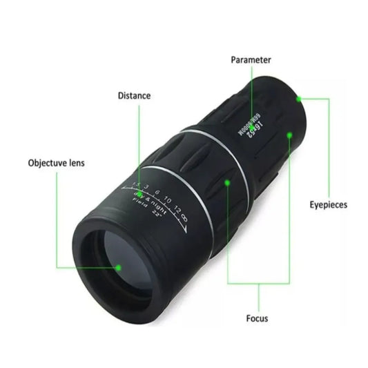 Telescopio Monocular de Bolsillo 16x52 | Visión Nítida de Largo Alcance y 22° de Campo | Resistente al Agua y Antideslizante | Ideal para Senderismo, Aves y Eventos
