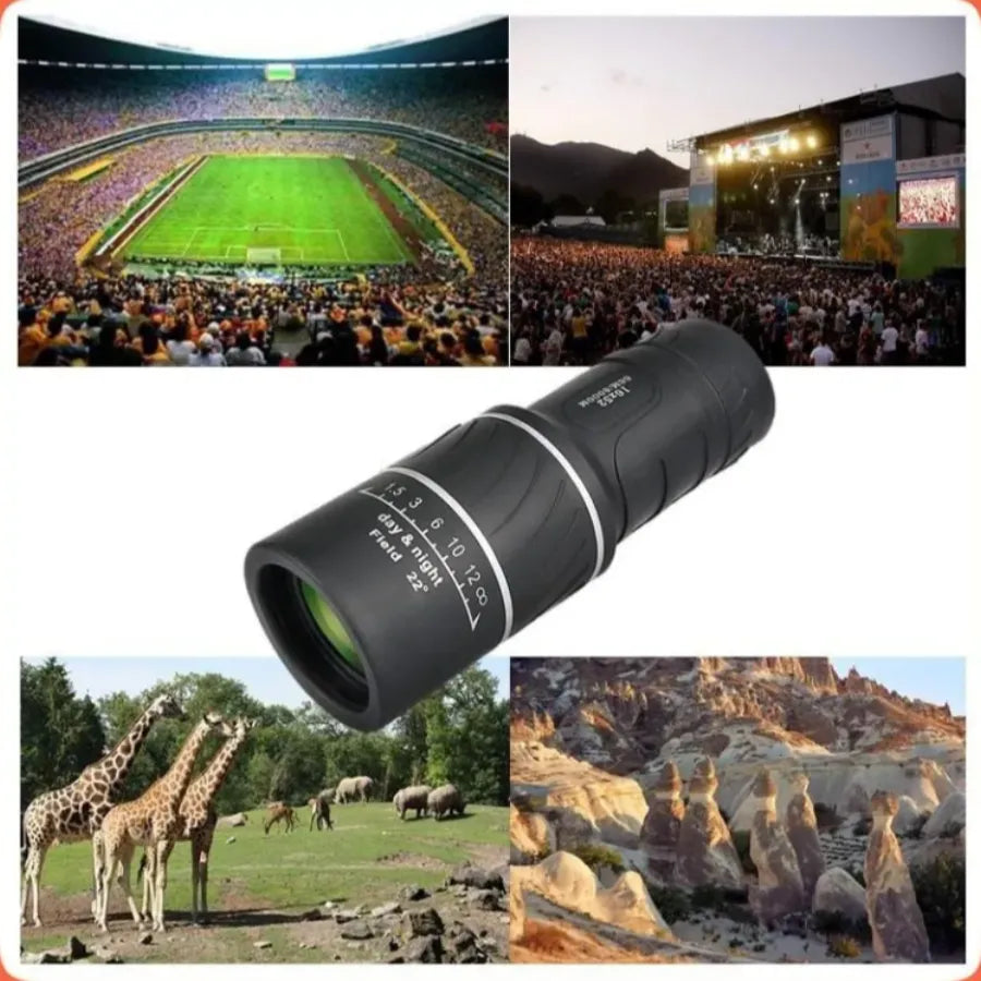 Telescopio Monocular de Bolsillo 16x52 | Visión Nítida de Largo Alcance y 22° de Campo | Resistente al Agua y Antideslizante | Ideal para Senderismo, Aves y Eventos