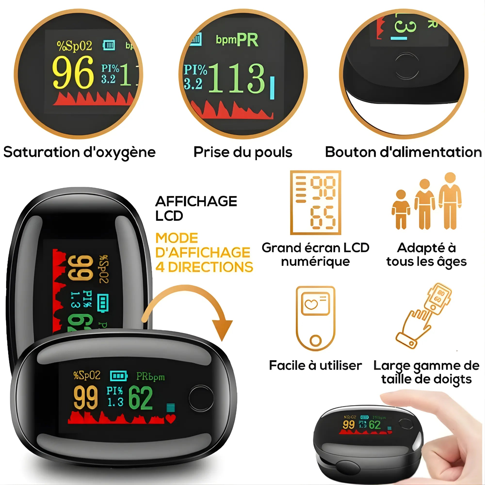 Oxímetro de Dedo Profesional Oxivida | Medidor de Oxígeno en Sangre (SpO2) y Frecuencia Cardíaca con Apagado Automático