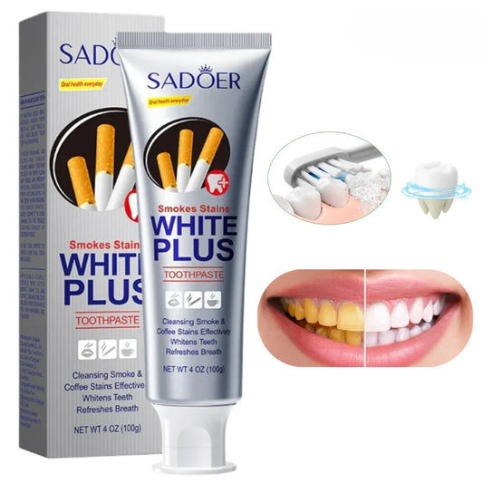 Pasta Dental Blanqueadora White Plus 100g | Elimina Manchas de Café y Tabaco, Fortalece Esmalte y Aliento a Menta