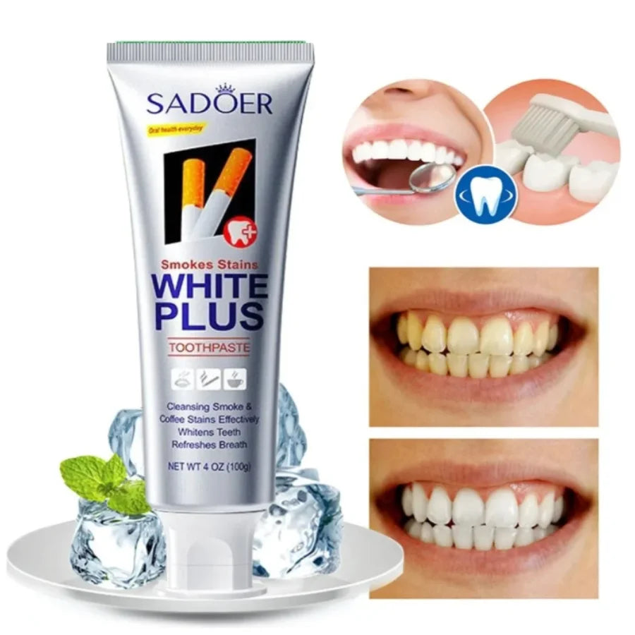 Pasta Dental Blanqueadora White Plus 100g | Elimina Manchas de Café y Tabaco, Fortalece Esmalte y Aliento a Menta