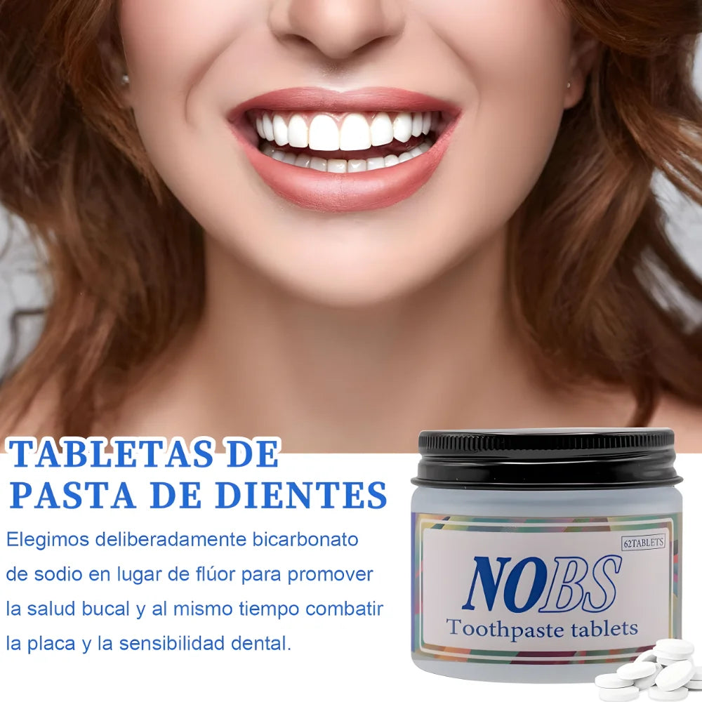 Tabletas de Pasta Dental Nobs x62 | Minerales Remineralizantes, Sin Flúor, Sabor Menta y Formato de Viaje Eco-Friendly