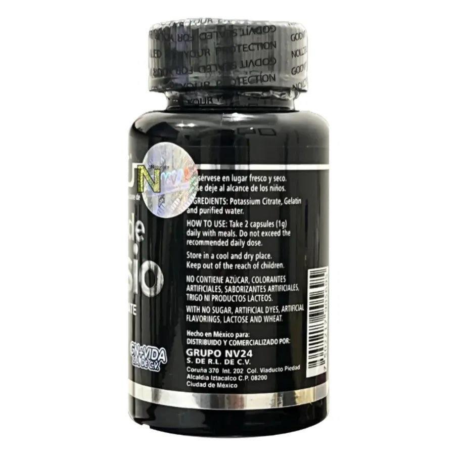 Citrato de Potasio Puro Certificado COFEPRIS | 60 Cápsulas de Apoyo Energético y Muscular | Suplemento Libre de Gluten y Lactosa | Equilibrio Electrolítico y Rendimiento Deportivo