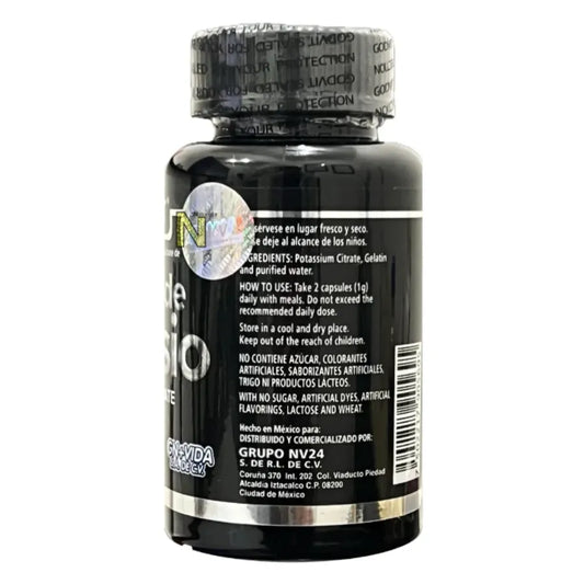 Citrato de Potasio Puro Certificado COFEPRIS | 60 Cápsulas de Apoyo Energético y Muscular | Suplemento Libre de Gluten y Lactosa | Equilibrio Electrolítico y Rendimiento Deportivo