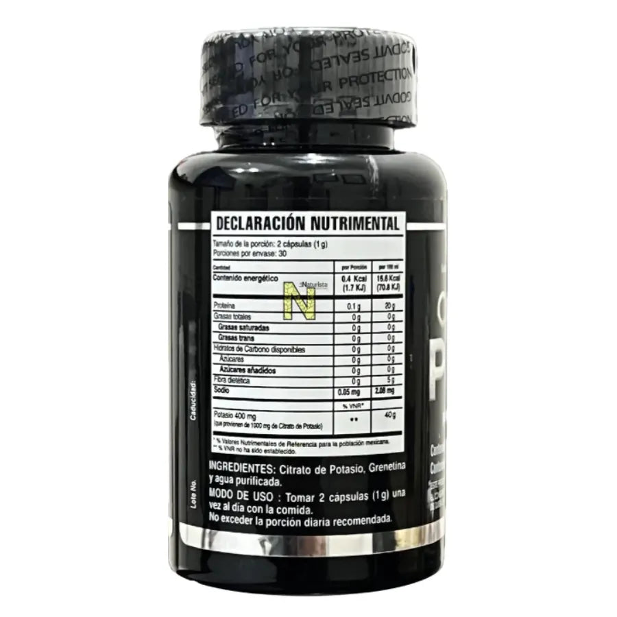 Citrato de Potasio Puro Certificado COFEPRIS | 60 Cápsulas de Apoyo Energético y Muscular | Suplemento Libre de Gluten y Lactosa | Equilibrio Electrolítico y Rendimiento Deportivo