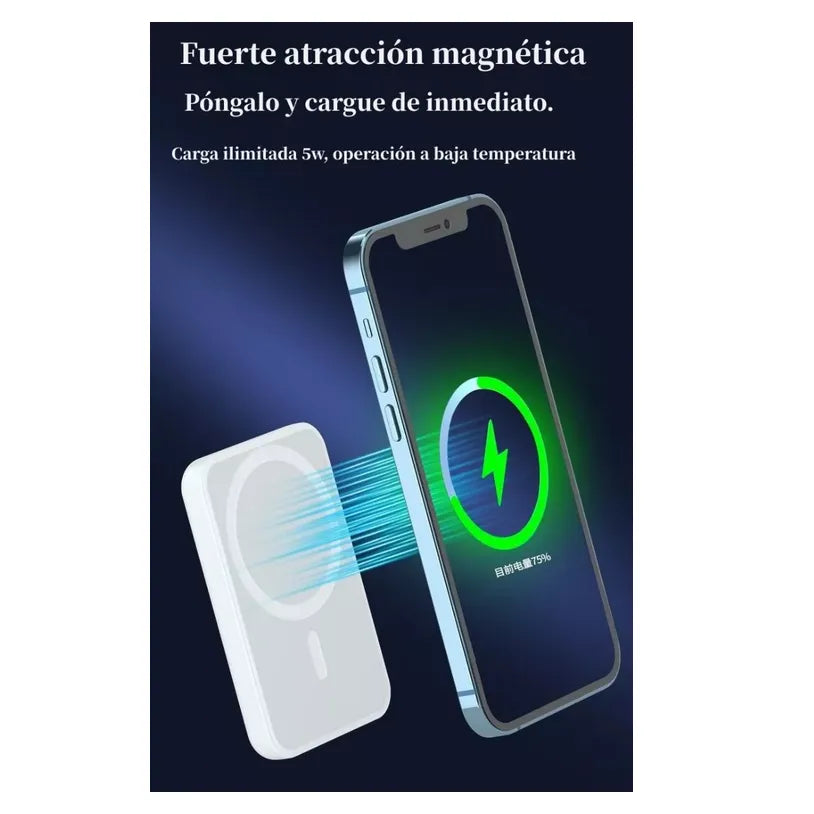 Powerbank MagSafe 5000mAh para iPhone 12/13/14/15 | Cargador Portátil Inalámbrico de Carga Rápida 18W | Batería Magnética con Pantalla LED y Protección Inteligente