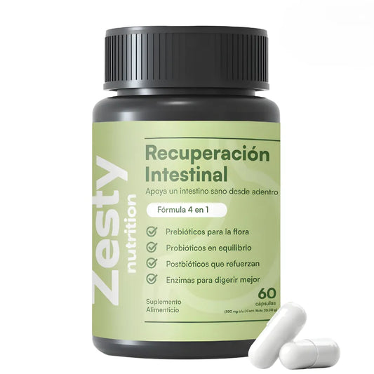 Suplemento de Recuperación Intestinal 4-en-1 Nexiora | 60 Cápsulas con Probióticos, Prebióticos, Postbióticos y Enzimas | Reparador de Mucosa con Glutamina | Alivio de Hinchazón y Gases | Salud de la Microbiota